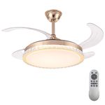 Ventilador de Teto com Luz LED AB Mídia 50W 50CM 4 Pás 6 Velocidades Branco FL03 Cristal Bivolt