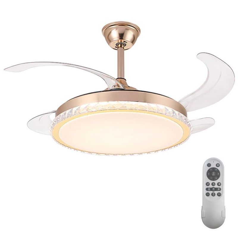 Ventilador de Teto com Luz LED AB Mídia 50W 50CM 4 Pás 6 Velocidades Branco FL03 Cristal Bivolt