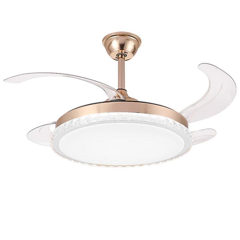 Ventilador de Teto com Luz LED AB Mídia 50W 50CM 4 Pás 6 Velocidades Branco FL03 Cristal Bivolt