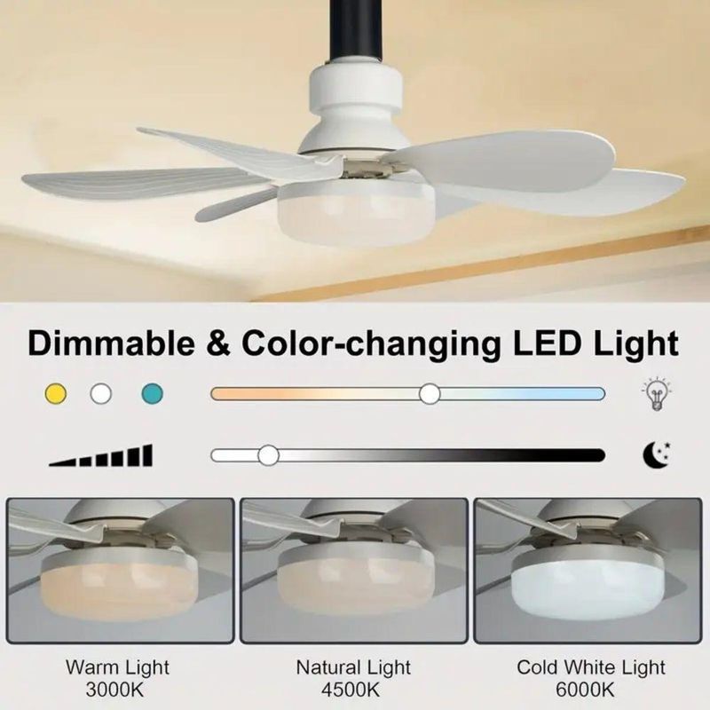 Mini Ventilador de Teto com Lâmpada LED Utimix 60W 3 Velocidades Silencioso Bivolt
