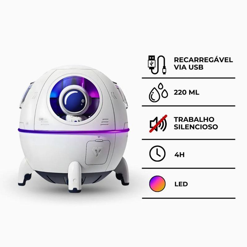 Umidificador de Ar Portátil USB com Difusor de Aroma Space Capsule Humidifier Utimix 0,2L LED