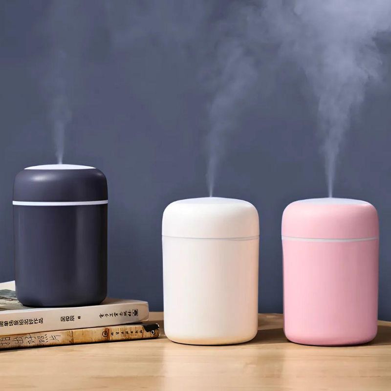 Umidificador de Ar Portátil Usb Rosa 300ML Ultrassônico com Luminária LED Difusor de Aroma Utimix
