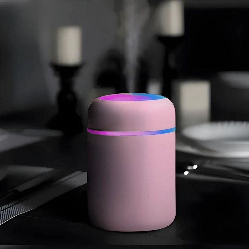Umidificador de Ar Portátil Usb Rosa 300ML Ultrassônico com Luminária LED Difusor de Aroma Utimix