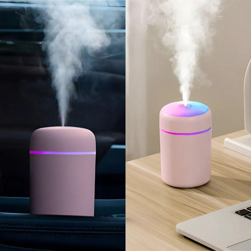 Umidificador de Ar Portátil Usb Rosa 300ML Ultrassônico com Luminária LED Difusor de Aroma Utimix
