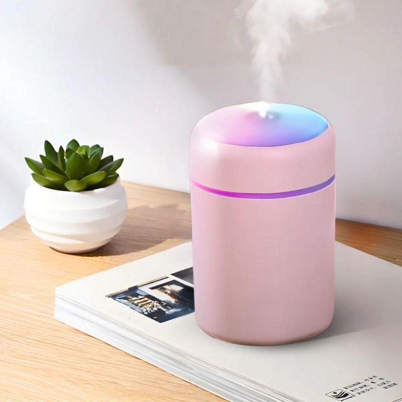 Umidificador Portátil Ultrassônico USB Utimix 0,3L com Luminária Led Difusor de Aroma Rosa