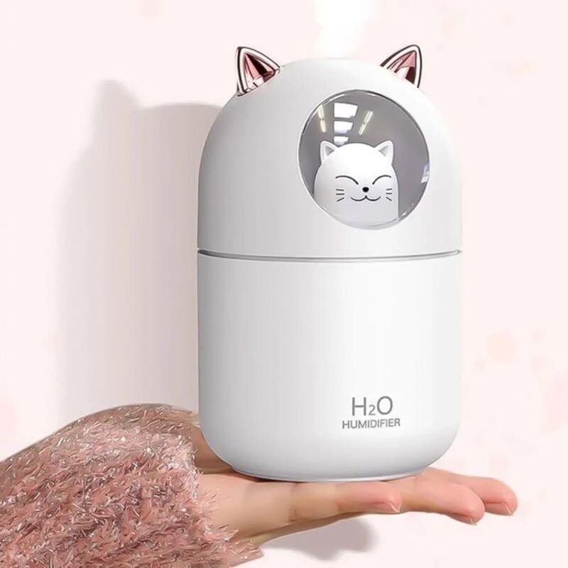 Umidificador de Ar Umidificador Aromatizador Difusor Infantil Gatinho Utimix 0,3L Rosa Luz RGB