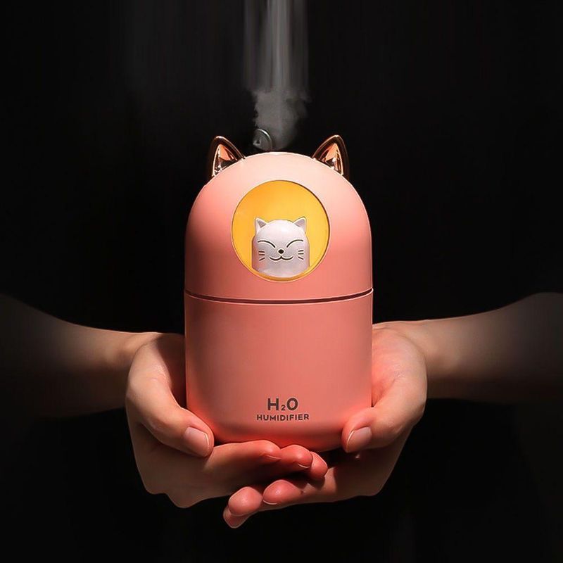Umidificador de Ar Umidificador Aromatizador Difusor Infantil Gatinho Utimix 0,3L Rosa Luz RGB
