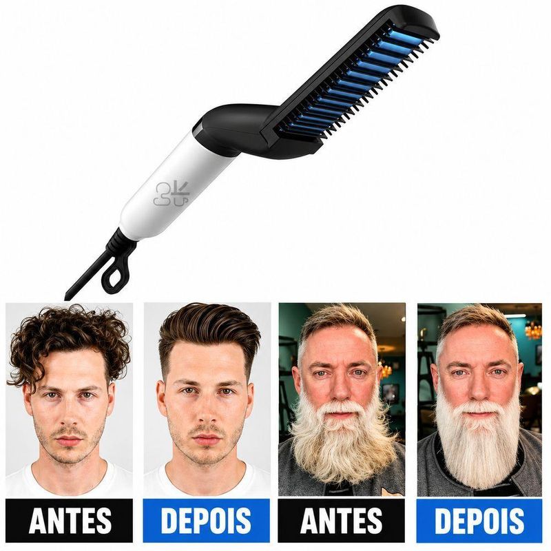 Pente Alisador de Cabelo e Barba Masculino Elétrico Cerâmica Utimix Bivolt
