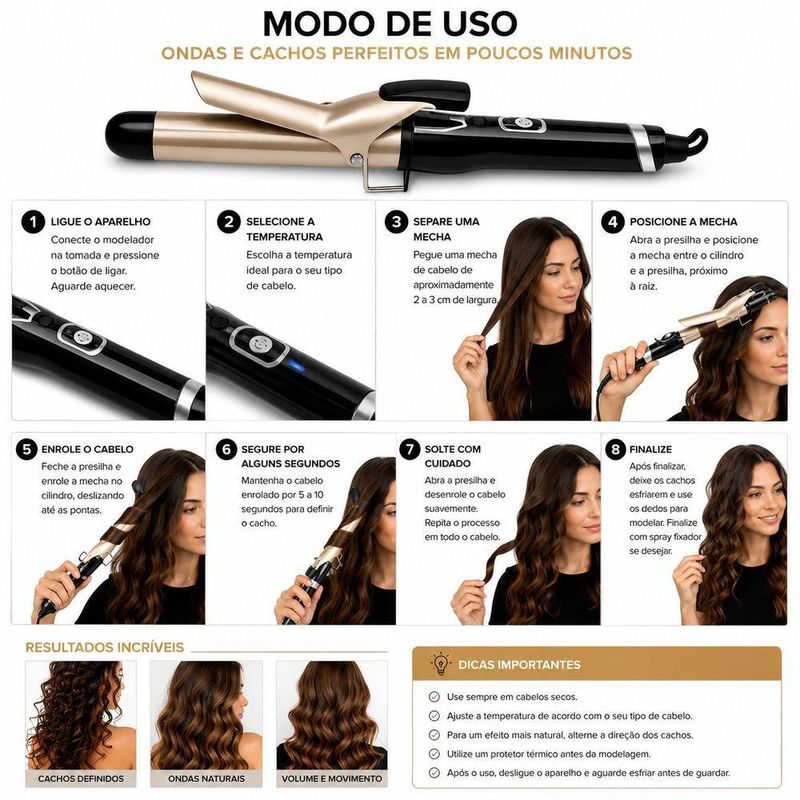 Modelador de Cachos Profissional Cerâmico Aquecimento Rápido Controle de Temperatura Utimix Bivolt