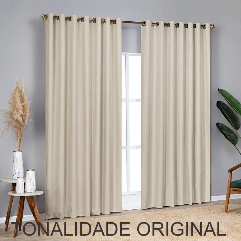 Cortina Blackout Linho Linha Nobre Poliéster para Sala Areia