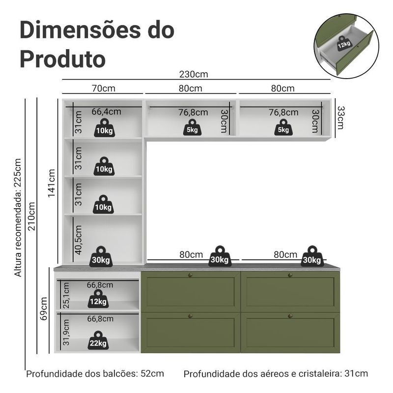 Estante sala de estar com rack + cristaleira 230cm vik madesa 01 b