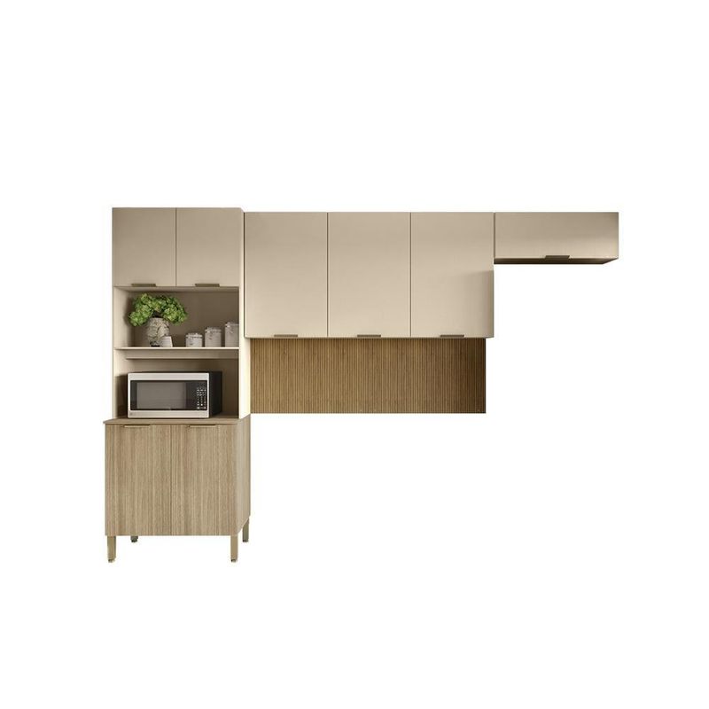 Cozinha compacta kits paraná glam 8 portas pés reguláveis painel ripado freijó vanilla