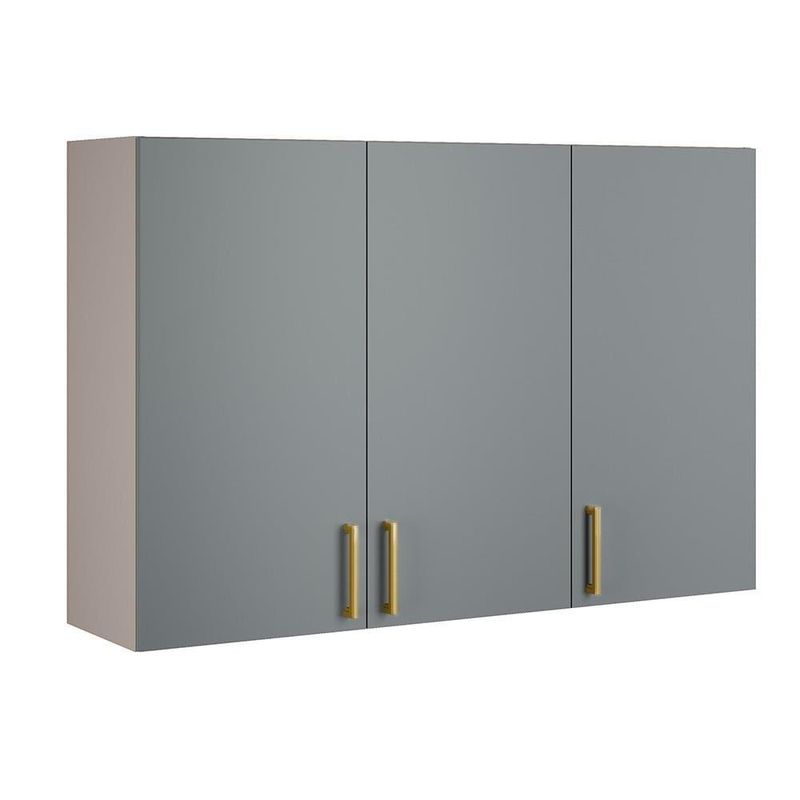 Armário aéreo triplo itatiaia essence com 3 portas, 3 prateleiras e 120 cm de largura - fendi e gris