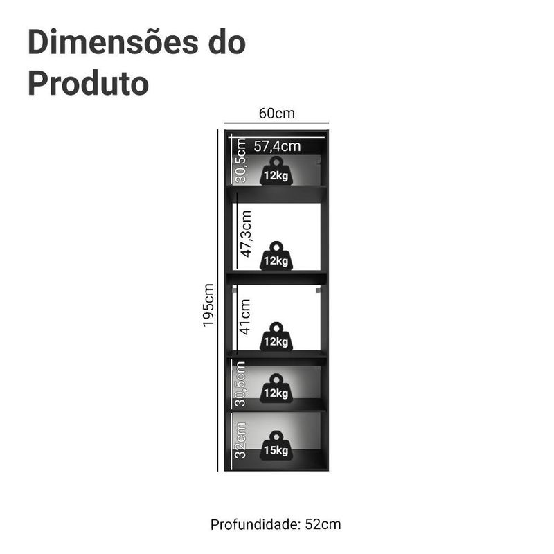 Torre quente 60 cm 2 portas 2 nichos suspenso preto nice madesa