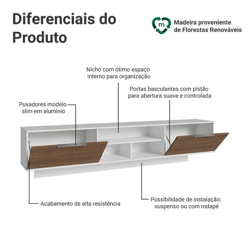 Rack suspenso para tv até 80 polegadas 218 cm 2 portas b stella madesa