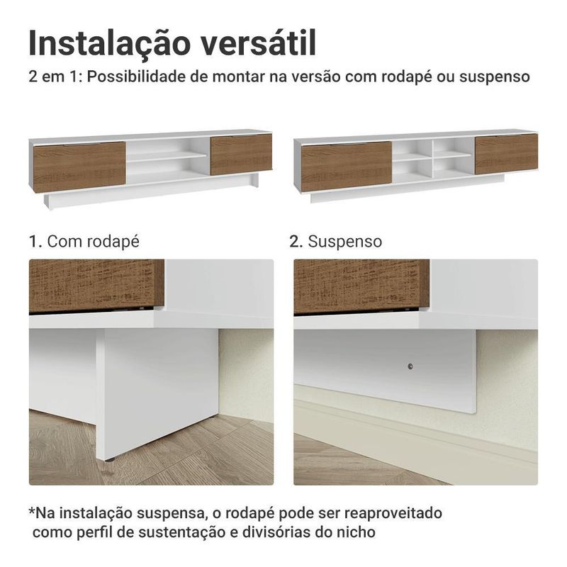 Rack suspenso para tv até 80 polegadas 218 cm 2 portas b stella madesa
