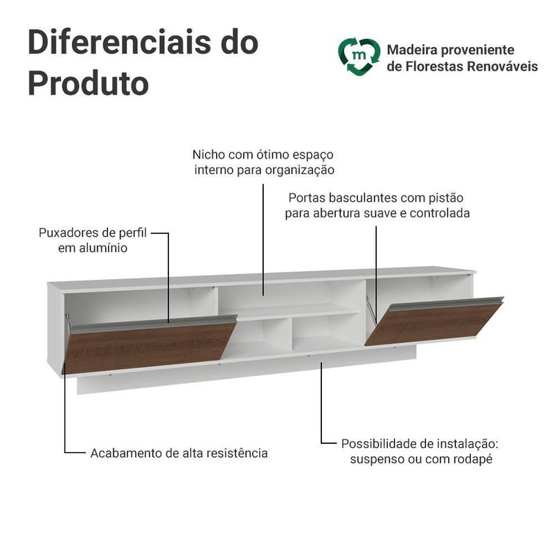 Rack suspenso para tv até 80 polegadas 218 cm 2 portas b glamy madesa
