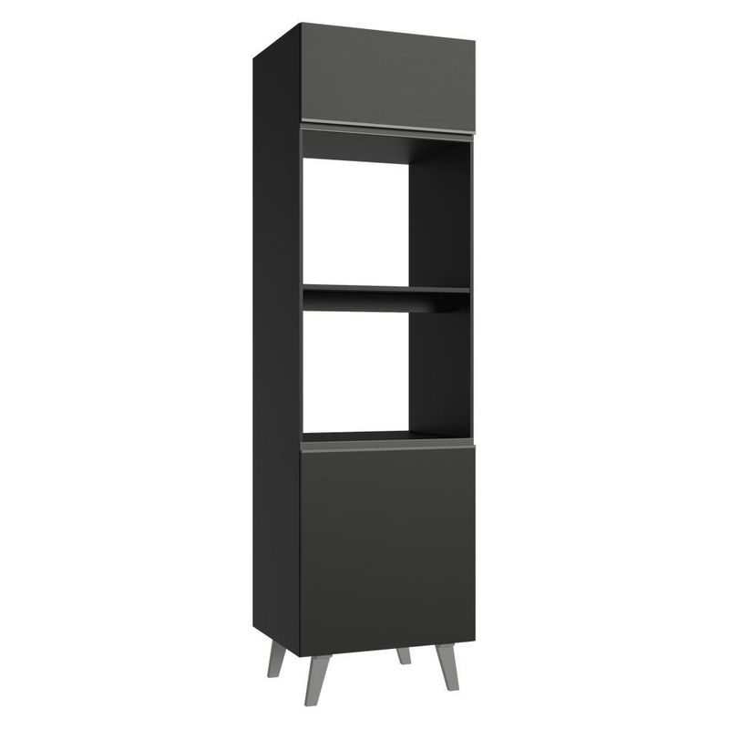 Torre quente 60 cm 2 portas 2 nichos com pés preto nice madesa
