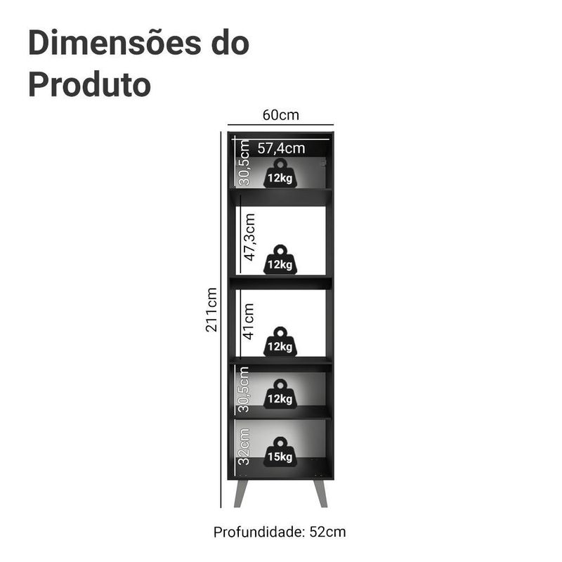 Torre quente 60 cm 2 portas 2 nichos com pés preto nice madesa
