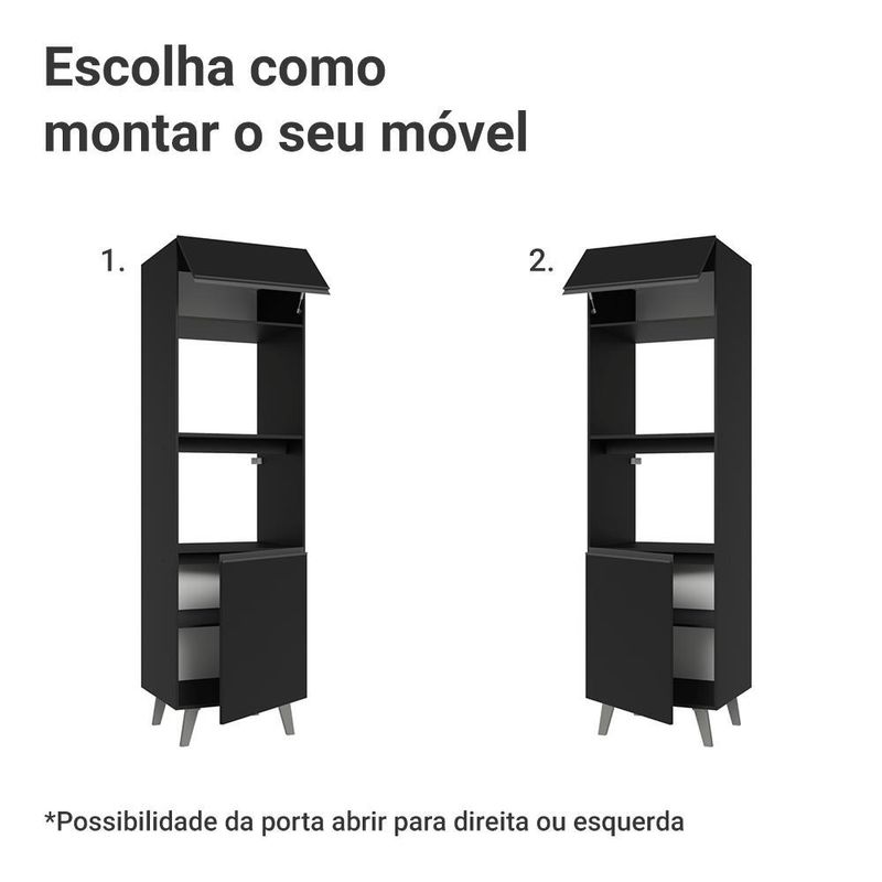 Torre quente 60 cm 2 portas 2 nichos com pés preto nice madesa