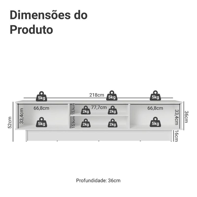 Rack para tv até 80 polegadas 218 cm 2 portas branco stella madesa