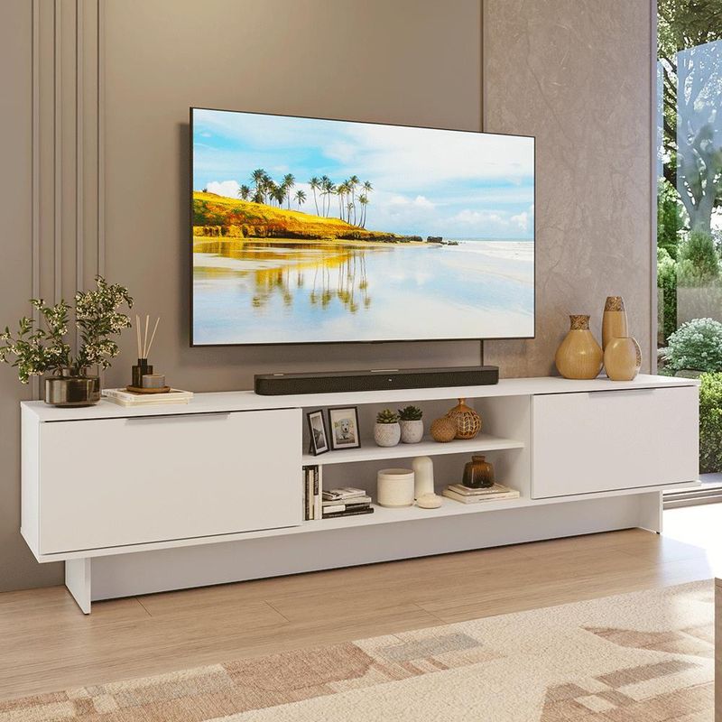 Rack para tv até 80 polegadas 218 cm 2 portas branco stella madesa