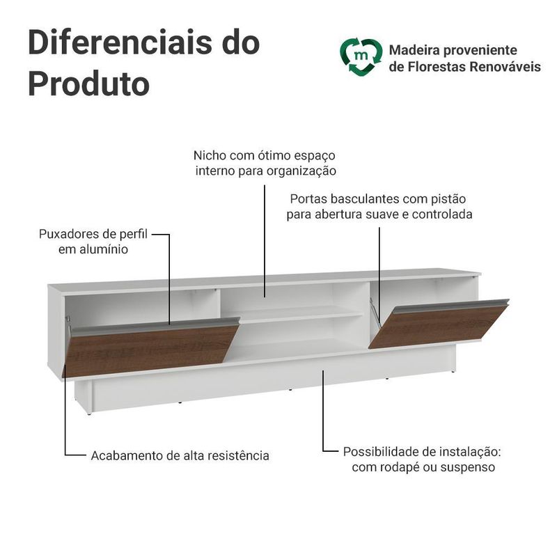Rack para tv até 80 polegadas 218 cm 2 portas b glamy madesa