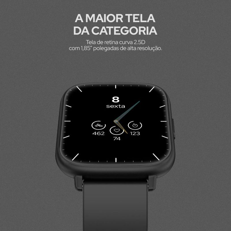 Smartwatch geonav wb tela 1,85" 45mm 24 modos esportivos fitness tracker preto