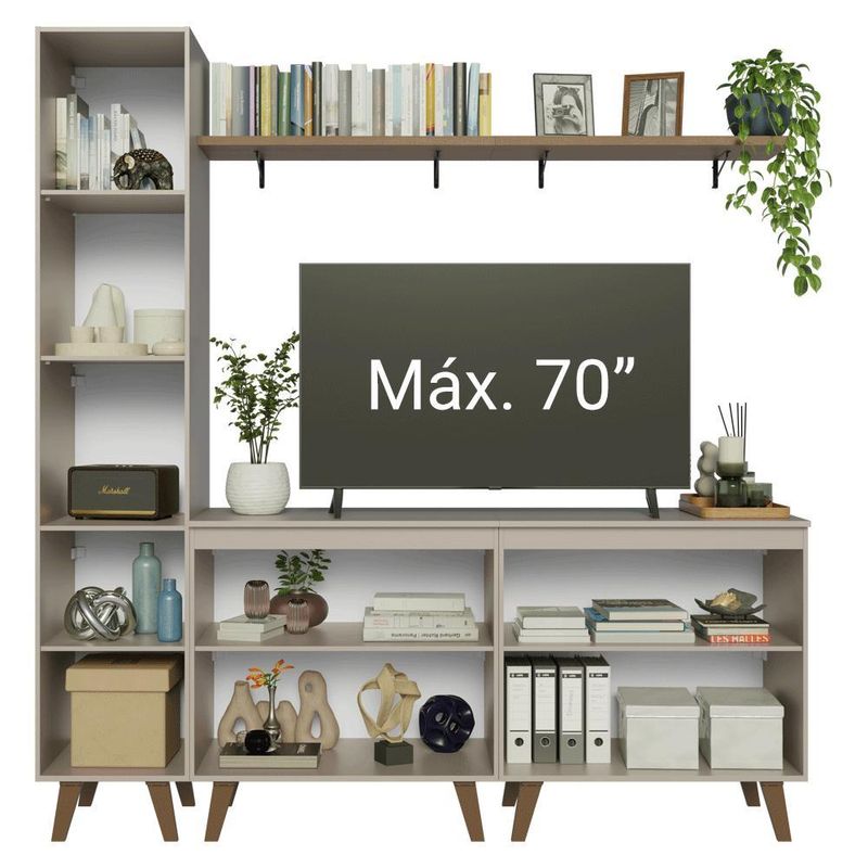 Rack para tv até 70 polegadas + prateleira 200cm nice madesa 02