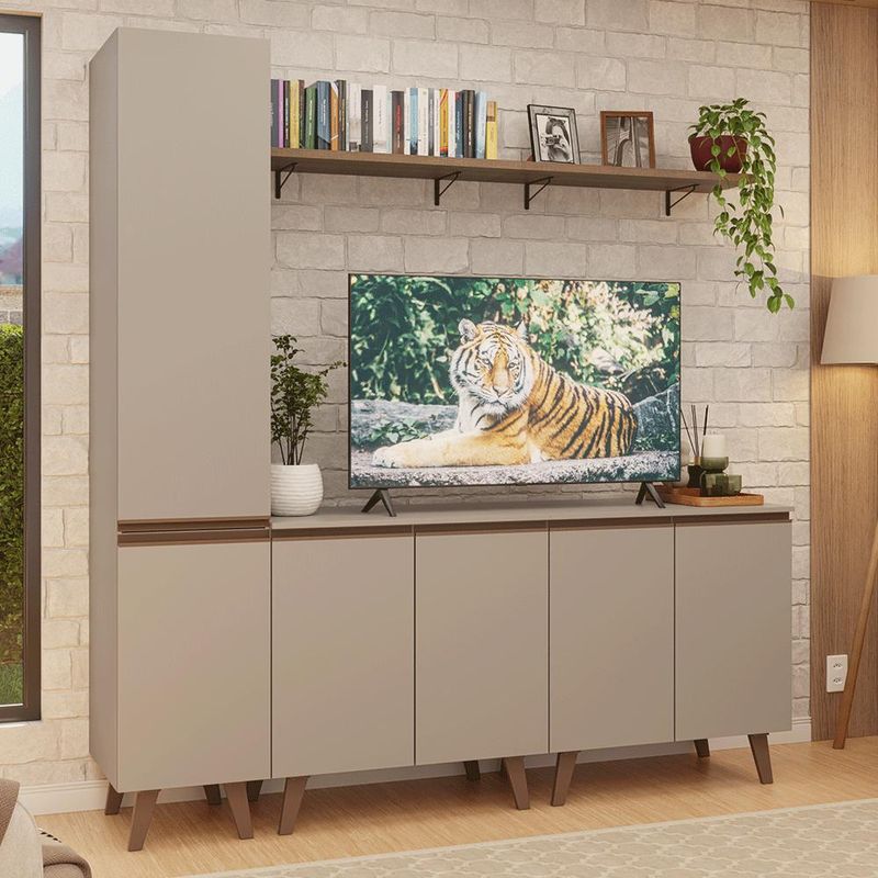 Rack para tv até 70 polegadas + prateleira 200cm nice madesa 02