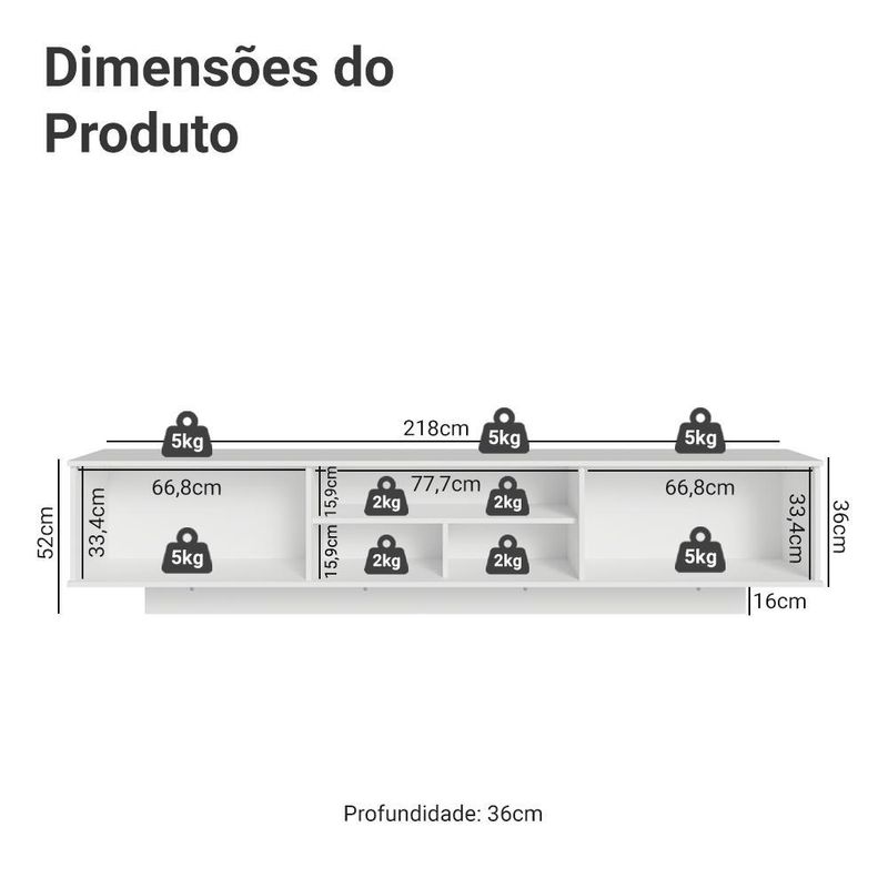 Rack suspenso para tv até 80 polegadas 218 cm 2 portas b vik madesa