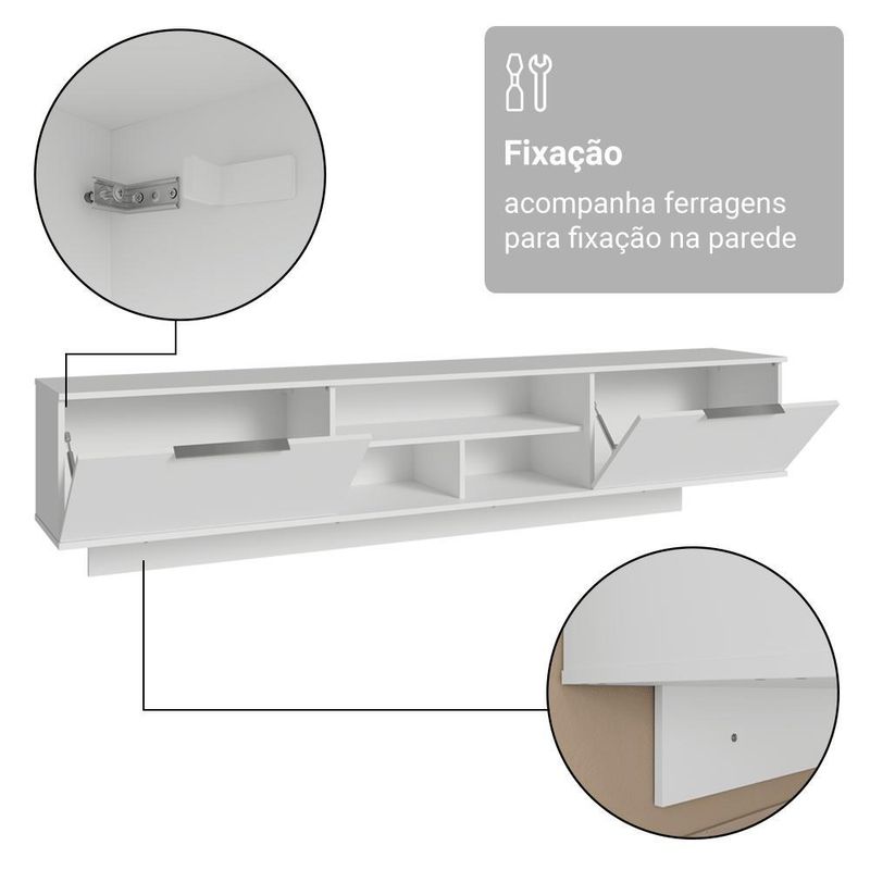Rack suspenso para tv até 80 polegadas 218 cm 2 portas branco stella madesa