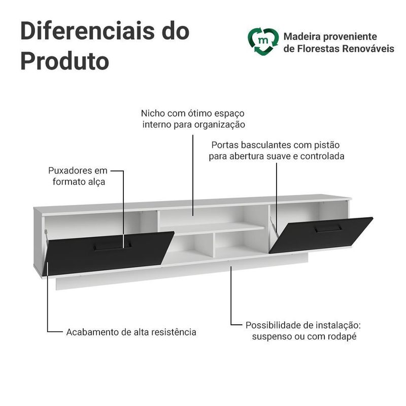 Rack suspenso para tv até 80 polegadas 218 cm 2 portas b agata madesa