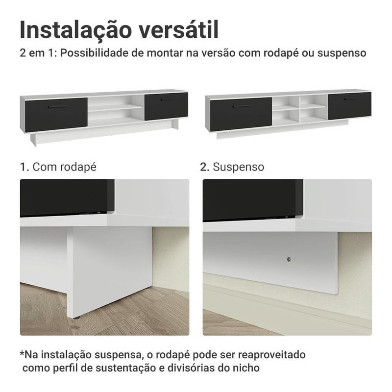 Rack suspenso para tv até 80 polegadas 218 cm 2 portas b agata madesa