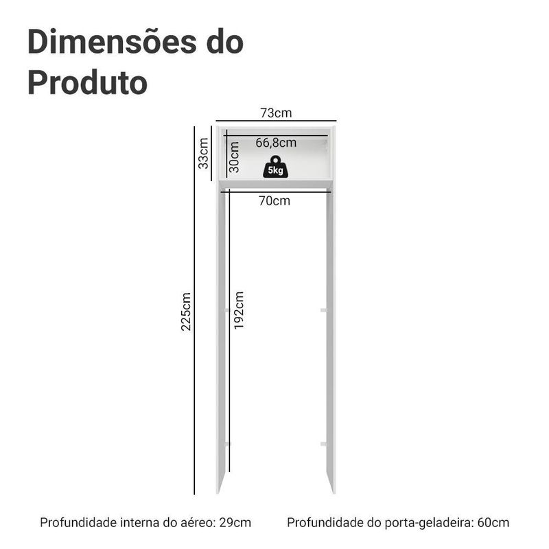 Porta-geladeira 73 cm 1 porta basculante branco veludo lux madesa