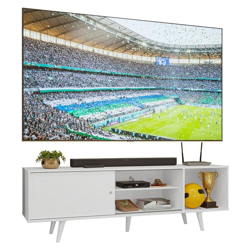 Rack para tv até 80 polegadas 160cm com pés branco torino madesa