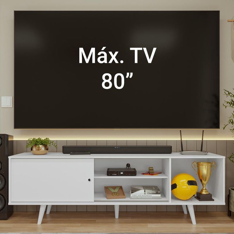 Rack para tv até 80 polegadas 160cm com pés branco torino madesa
