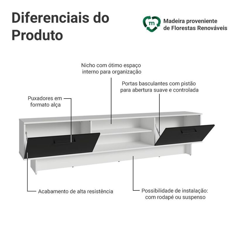 Rack para tv até 80 polegadas 218 cm 2 portas b agata madesa