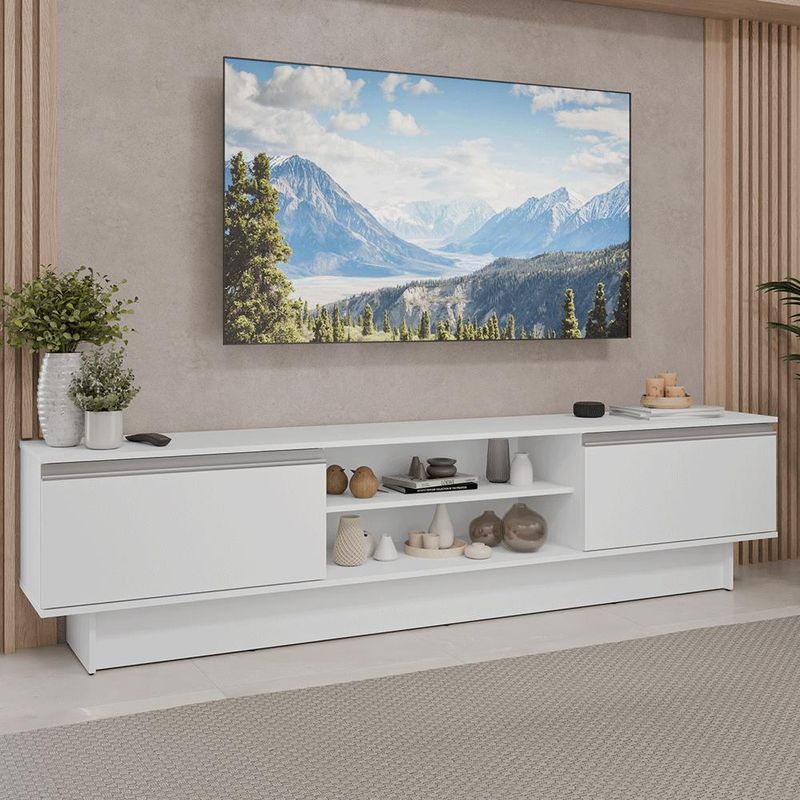 Rack para tv até 80 polegadas 218 cm 2 portas branco glamy madesa