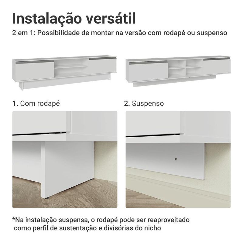 Rack para tv até 80 polegadas 218 cm 2 portas branco glamy madesa