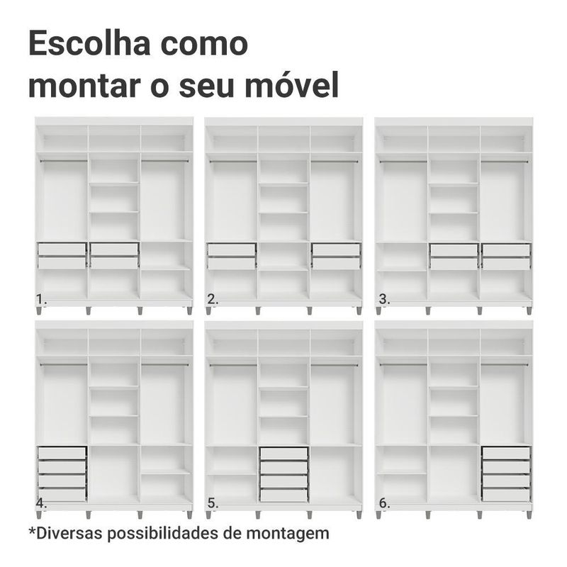 Guarda-roupa closet com pés 4 gavetas 180cm venus madesa