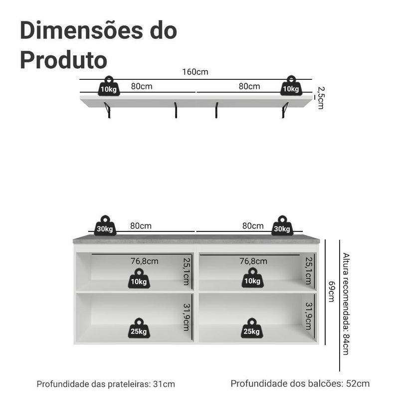Rack para tv até 70 polegadas + prateleiras 160cm vik madesa 05 b