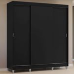 Guarda-roupa casal com pés 3 portas de correr preto reno madesa