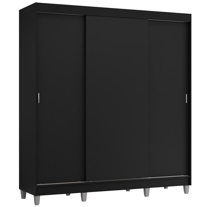 Guarda-roupa casal com pés 3 portas de correr preto reno madesa