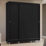 Guarda-roupa casal com pés 3 portas de correr preto reno madesa