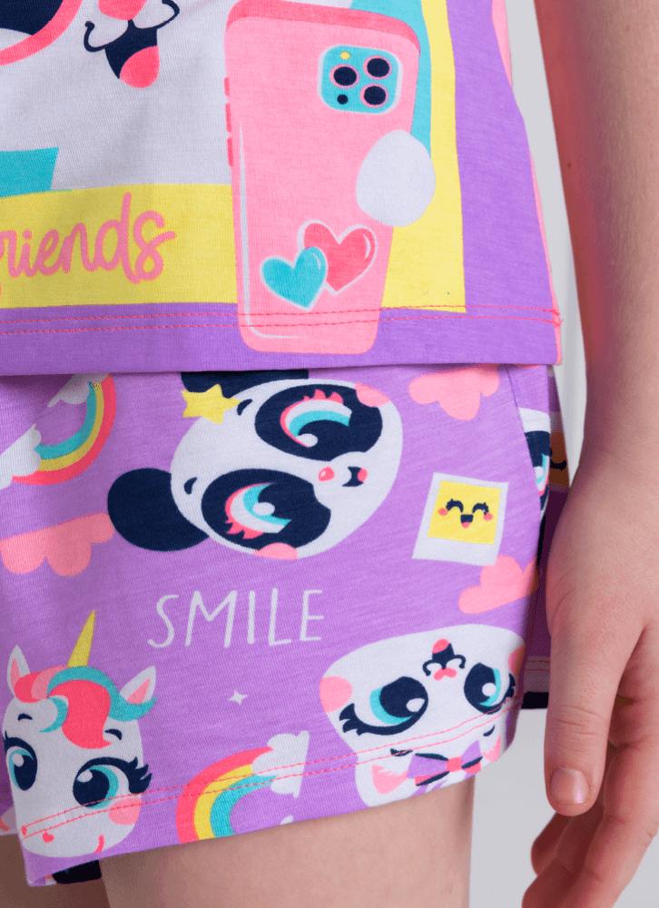 Pijama manga curta viscolycra menina teen multibichos best friend