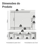 Rack com painel para tv até 60 polegadas 180 cm branco cancun madesa