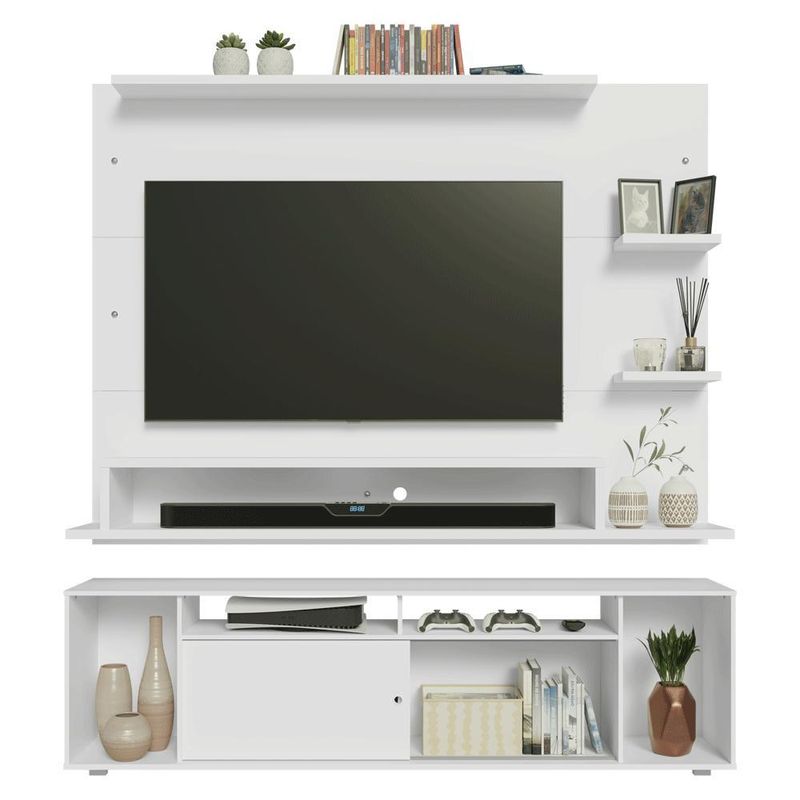 Rack com painel para tv até 60 polegadas 180 cm branco cancun madesa