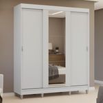 Guarda-roupa casal com pés 3 portas de correr com espelho branco reno madesa