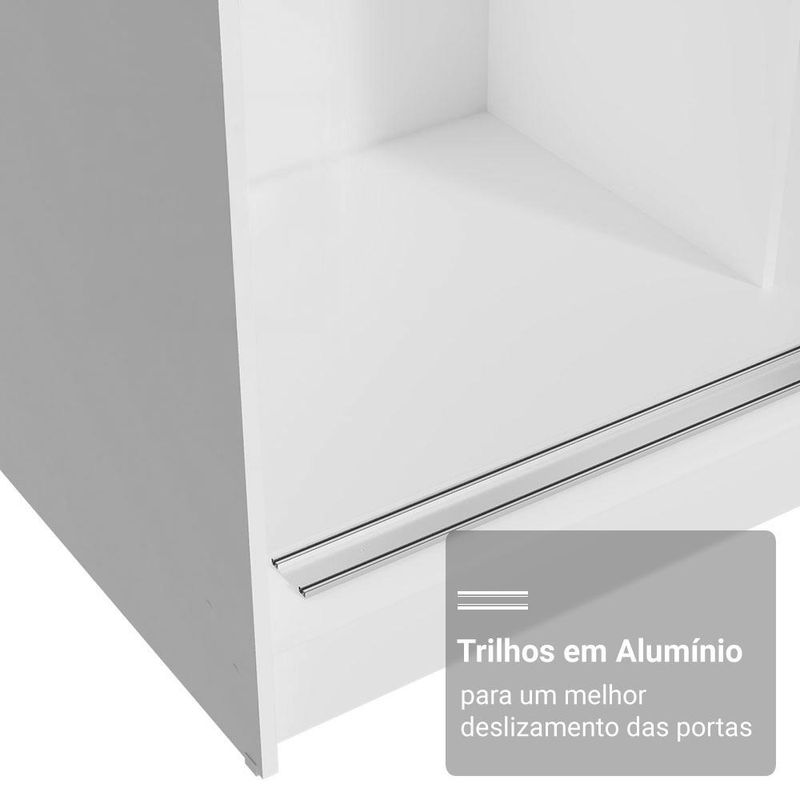 Guarda-roupa casal com pés 3 portas de correr com espelho branco reno madesa